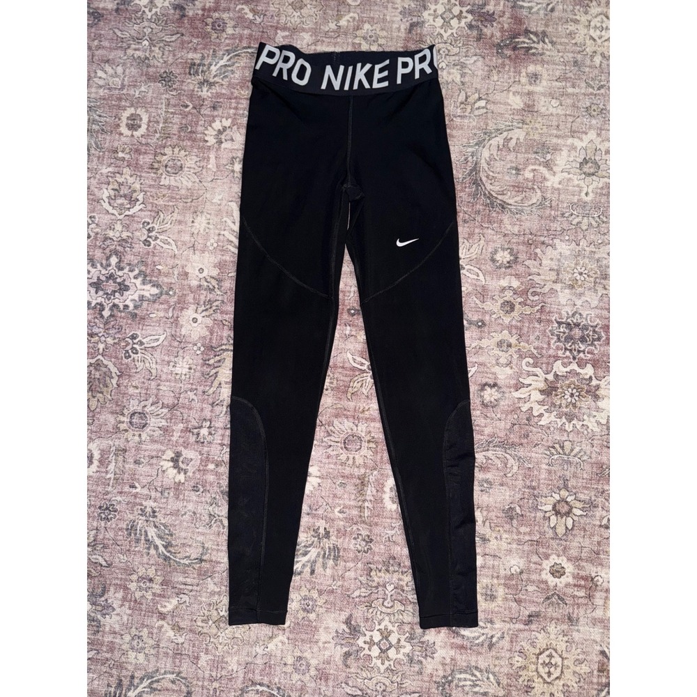 Nike Pro Dri-FIT Womens Black Athletic Training Leggings Mesh Panels Size Small